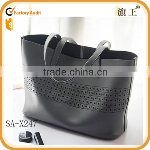 Korean Promotional Shoulder Bag Fashion Genuine Leather Tote Bag Large Hollow Out Bag 2015