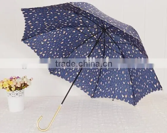 Ladies Delicate Leopard Fabric PU Cane Handle Straight Umbrella