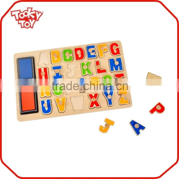 Intelligent Educational ABC Stamps Custom 3d Puzzle Diy Toy Wooden Jigsaw Puzzle