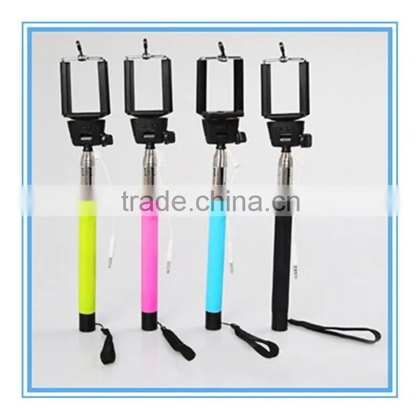 2015 NEW Extendable Wired Selfie Stick Power Bank Handheld Telescoping Monopod Built-in Shutter With Mount Clip Phone Holders