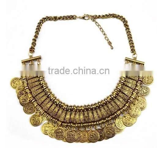New Arrived European Women Carving Coins Tribal Jewelry Tassels Exaggerate Necklace photo-6