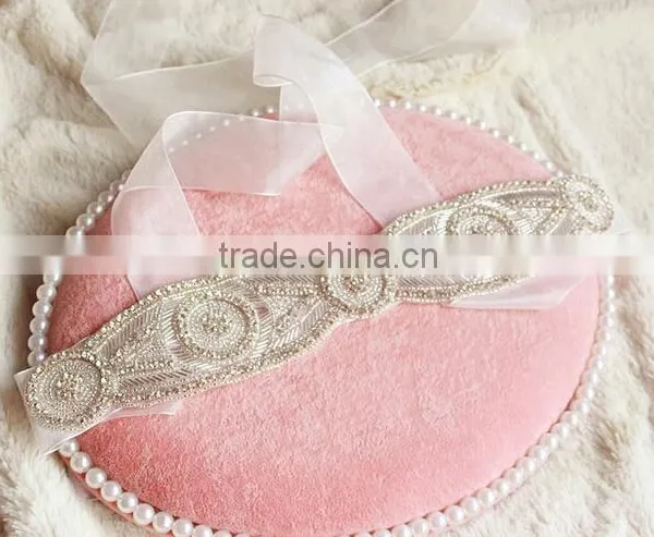 36*6.2cm Fancy Rhinestone Trim Applique Wedding Dress Belt photo-3
