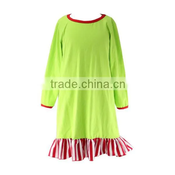2016 Lime Green Red Striped Ruffle Baby Pajamas Set Night Dress Gown Kids Children Christmas Clothing Holiday Siblings Pajamas photo-3
