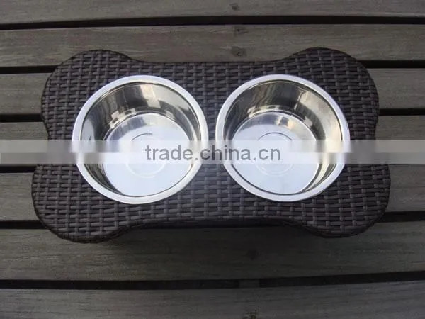 Ritzy Double Pet Food Bowl With Rattan Frame photo-2