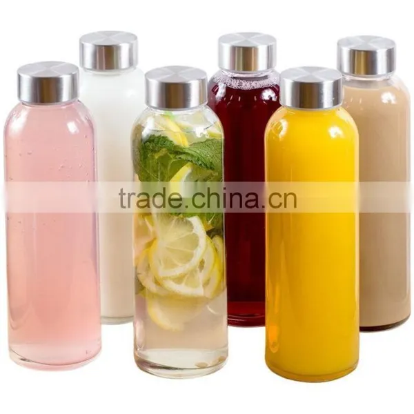 Fruit Beverage Glass Bottle With Stainless Steel Caps