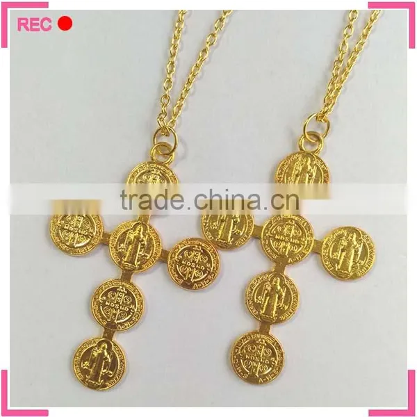 Metal Engraved Necklace With Cross Pendant, Antique Copper Necklace photo-2