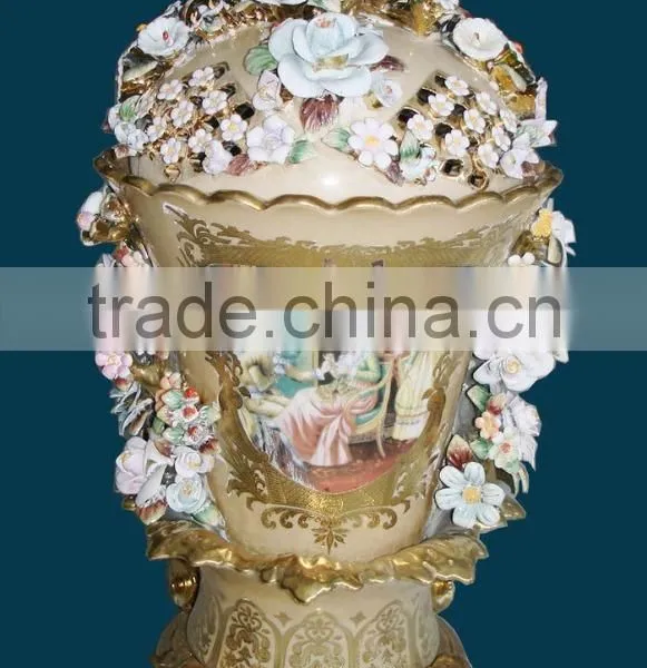 Birds and Flowers Decorated Ceramic Jar, Hand Painted Luxury Designed Jar photo-3