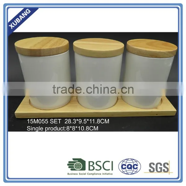Heat Resistant White Ceramic Jar With Bamboo Lids photo-2