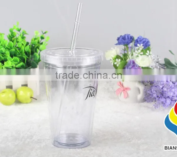 12oz Clear Acrylic Double Wall Tumbler With Straw photo-3