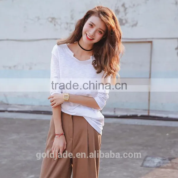 Wholesale Plain Cotton Curved White Long Sleeve t Shirt Women photo-2