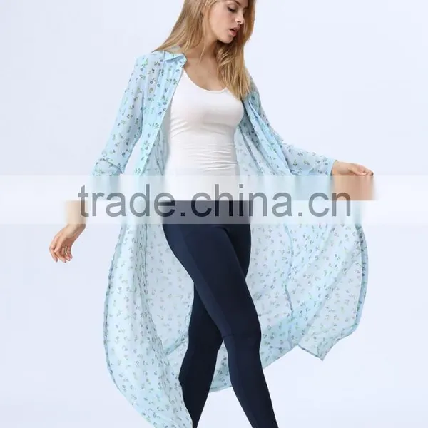 2017 New Fashion Design Long Sleeve Full Lenghth Front Button Printed Maxi Women Blouse photo-2