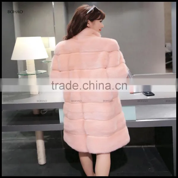 2016 Modern Pink Faux Fur Mink Coat Big Fur Collared Coats photo-3