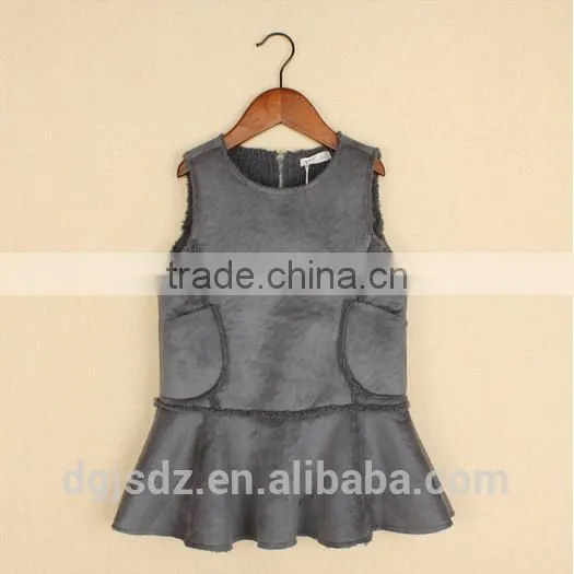 Faux Leather Children Winter Frocks for Girls Kids Frozen Dress photo-4