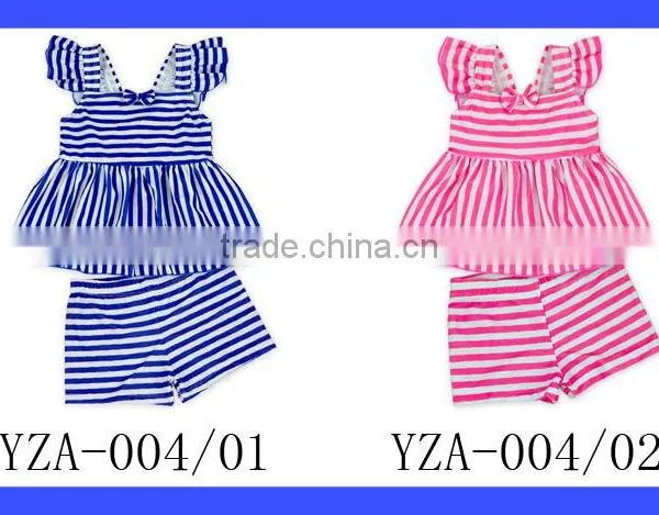 Children Striped Blue Flutter Sleeve Young Girl Separable Top Matching Shorts Kids Beach Clothes Swimwear Set photo-6