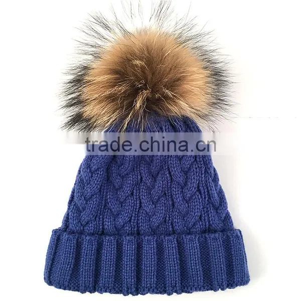 Myfur Raccoon Fur Ball Top Knit Hat for Unisex Adult Beanie Hat Wholesale photo-2