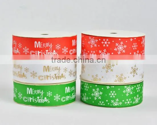 Hi-ana Ribbon 163 Wholesale Eight Points and Bleaching Rib Belt Printing Snow Flake Christmas Gift Ribbon