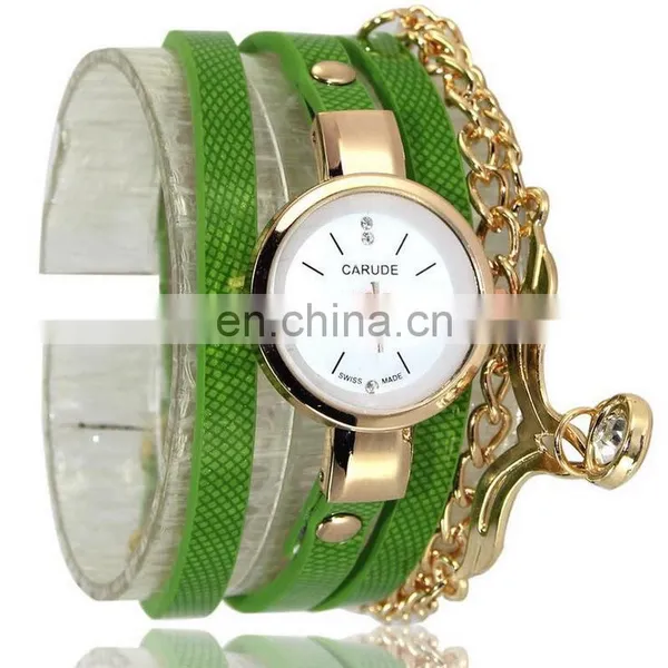 Rhombus Design Leather Charms Chain 3 Rolls Wrap Leather Bracelet Watch photo-5