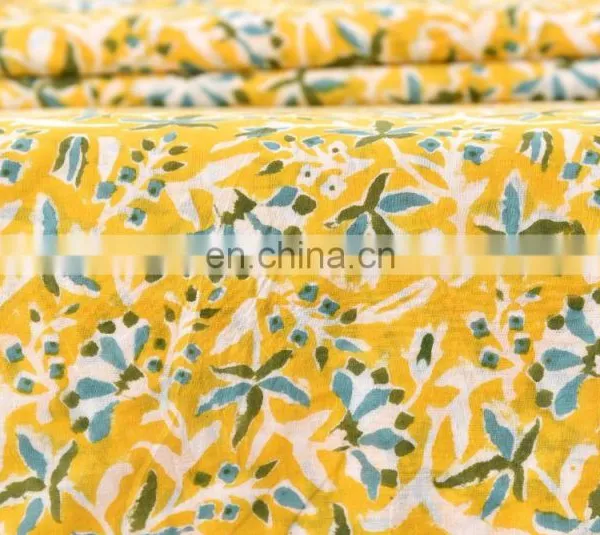 Indian New Floral Fabric Wholesaler Hand Block Printed Designer Sanganeri Cotton Running photo-2