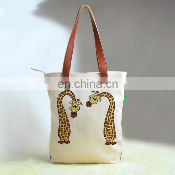 1 Pcs Custom Printed 16oz Cotton Canvas Tote Bag Lether Handles photo-4