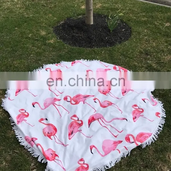 F0037 Flamingo Round 'Roundie' Beach Towel Microfiber With Tassels Dia 1.5 Meter photo-2