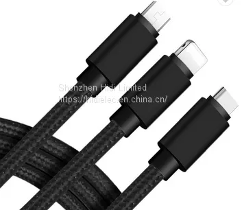 Multi Charging Cable 3-in-1 Multiple USB Fast Charger Cord With IOS Micro USB Type C Adaptors photo-2