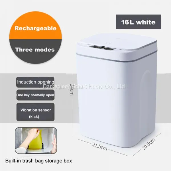Smart Trash Can X5/7 White/dark Gray ABS+PP, 16L, Three Control Mode USB Charger LED Light photo-2
