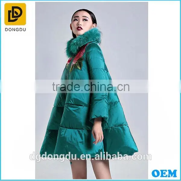 New Fashion Green Silk Stain Puffy Embroidery Women Winter Coats photo-2