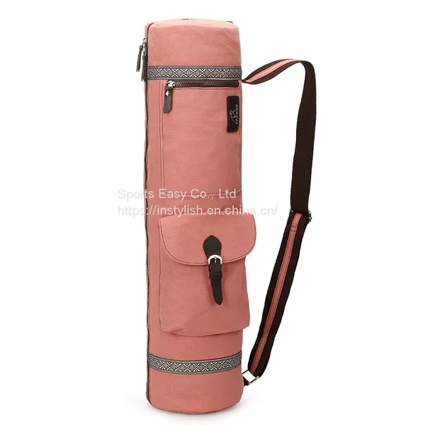 Flower Printed Canvas Yoga Mat Bag With Inside Pockets and Shoulder Carrying Strap photo-5
