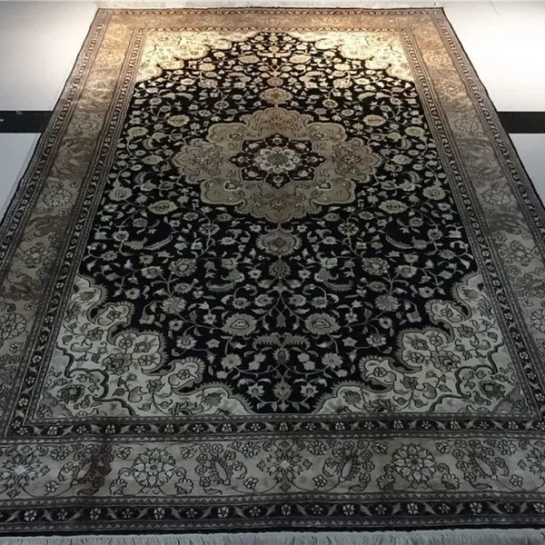 5X8ft Black Blue Color Handmade Silk Persian Carpet for Home