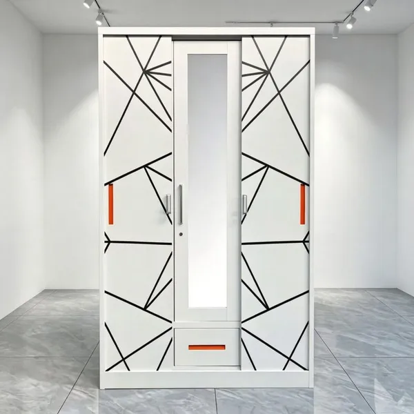  Multi‑purpose Knock‑down 3‑Door 4‑Door Steel Wardrobe Pattern Printed Finish Clothes Storage Cabinet With Mirror And Drawers Custom Color photo-5