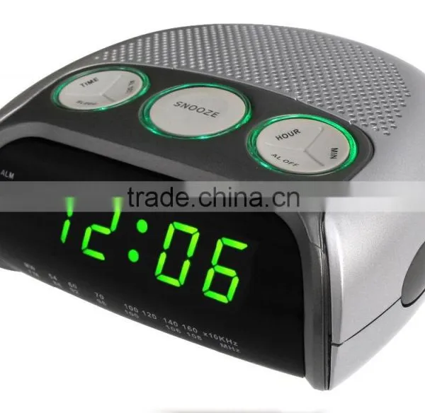 Hot Item Green LED Dual Alarms Light Rim Clock Radio photo-2