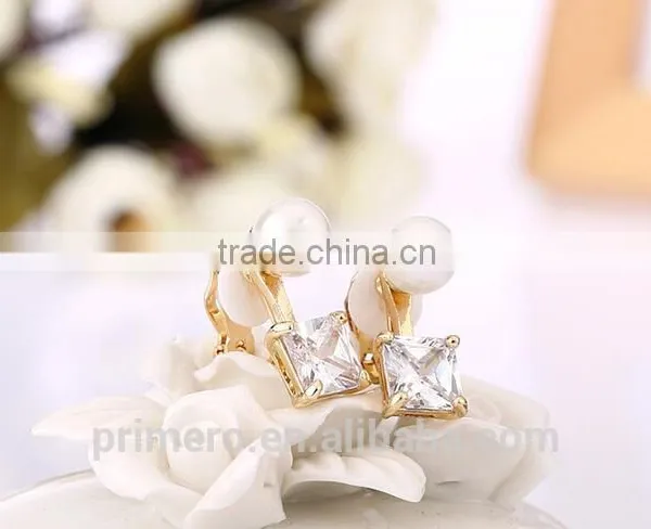 Gorgeous Design Pearl Top Quality Cubic Zirconia Bridal Dangle No Hole Earring photo-5