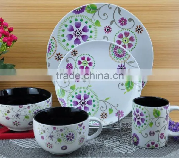 Stoneware Dinner Set With Flower Decal