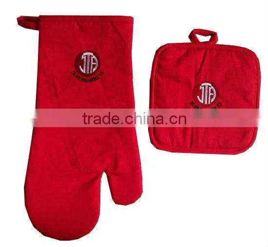Glove+ Mat Cotton Red Flower Baking Oven Mitts Microwave Oven Kitchen Tools photo-2