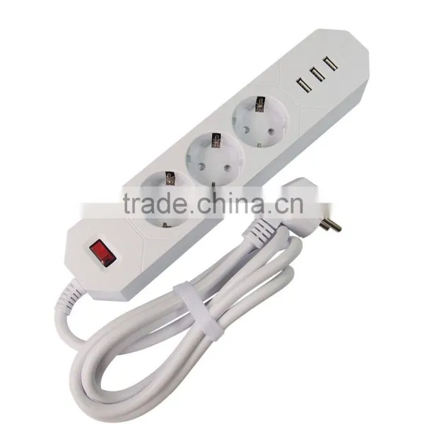1.8meter EU 3-Outlet Power Extension Socket With 3USB Charging Ports
