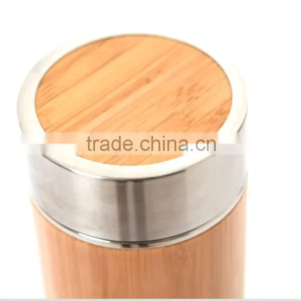 Natural Bamboo Eco-friendly Double Wall Vacuum Insulated 12 Oz Bottle With Stainles photo-2