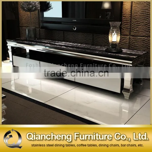 Modern Marble Surface Stand TV With Stainless Steel Feet photo-6