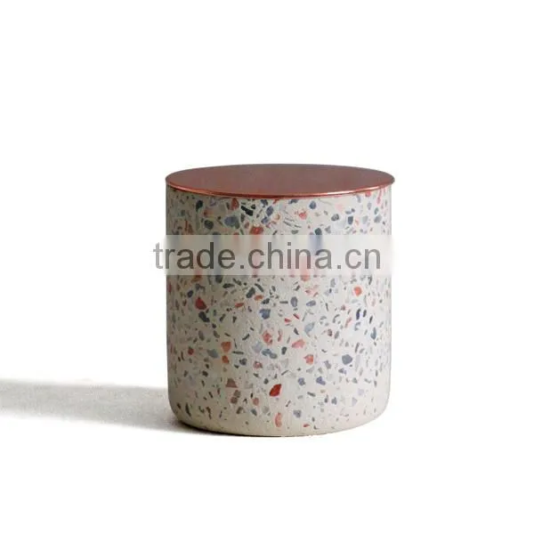 Concrete Terrazzo Candle Cup With Black Metal Lid photo-2