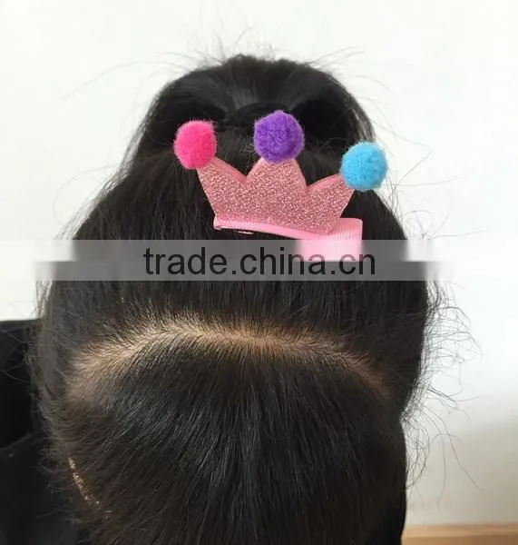 China New Design Cute no Slip Princess Crown Polyester Hair Clips Fabric Hairpin With Sequin Pompon for Bulk Boutique photo-4