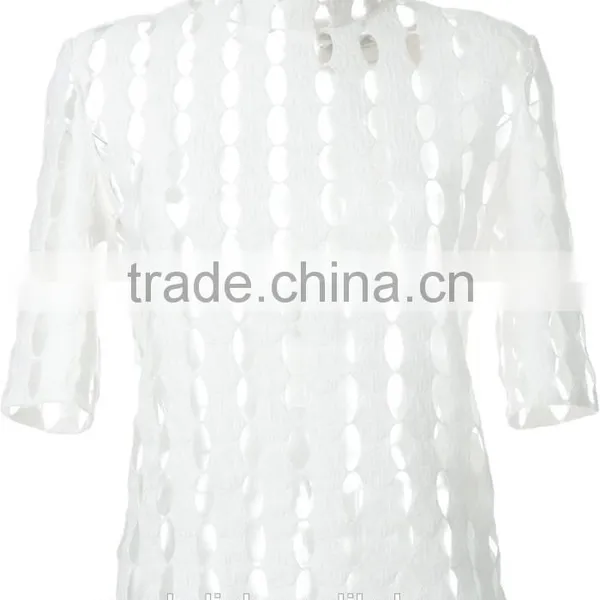 New Style Girls Fashion Cutting High Neck Blouse Wholesale OEM Service photo-4