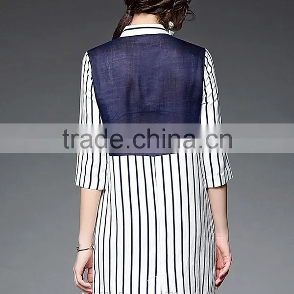 Outdoor Custom Cheap Lady Striped Breathable Linen Shirt Nice Design photo-5