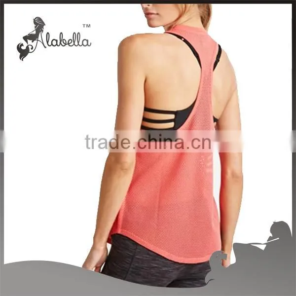 Crew Neck Drop Armhole Tank Tops Racer Back With Mesh Fabric photo-2
