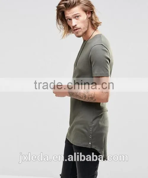 Men Soft High Quality Longline Curved Hem Crew Neck Plain Tight Slim Fit Muscle T-shirt OEM photo-4