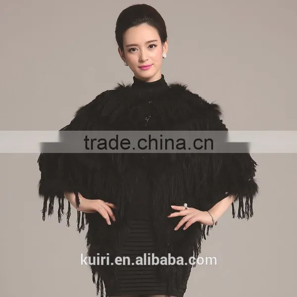 2016 Fashion Poncho Real Natural Knitted Rabbit Fur Wrap With Tassels Small Cape Stole Shawls Scarf Free Ship Wholesale Retail photo-2