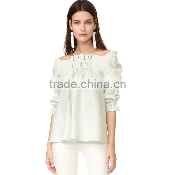 Soft Allover Puckered Weave Mint Linen Stripe Blouse photo-6