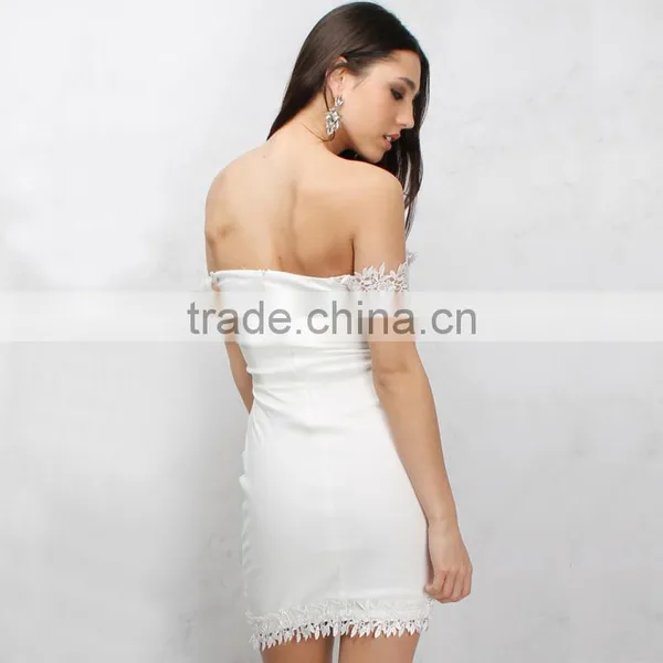 Crochet Lace Trim Bardot Dinner Dress off Shoulder Short Bodycon Party Dress photo-2