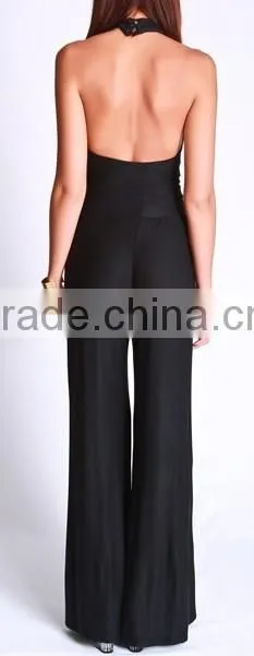 Soft Black Front Cutout Women Playsuit Sexy Backless Jumpsuit Laides Halter Romper photo-2