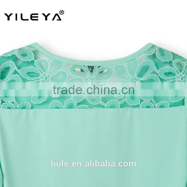 High Fashion Summer Short Sleeve Lace Printed Designed Crochet Top Fashion Blouses 2015, Design Short Sleeves Elegant Blouses photo-5