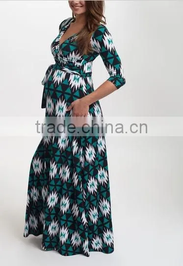 Newest Maternity Dresses With PinkBlush Teal Geo Maternity Maxi Dress Half Sleeve Women Clothes WD80817-25 photo-3