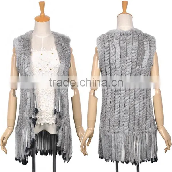 YR164 Rabbit Vest With Long Tassel/Supplier From China Natural Rabbit Fur Vest photo-2
